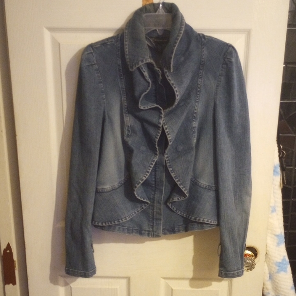 INC International Concepts Blue Ruffle Jean Jacket
